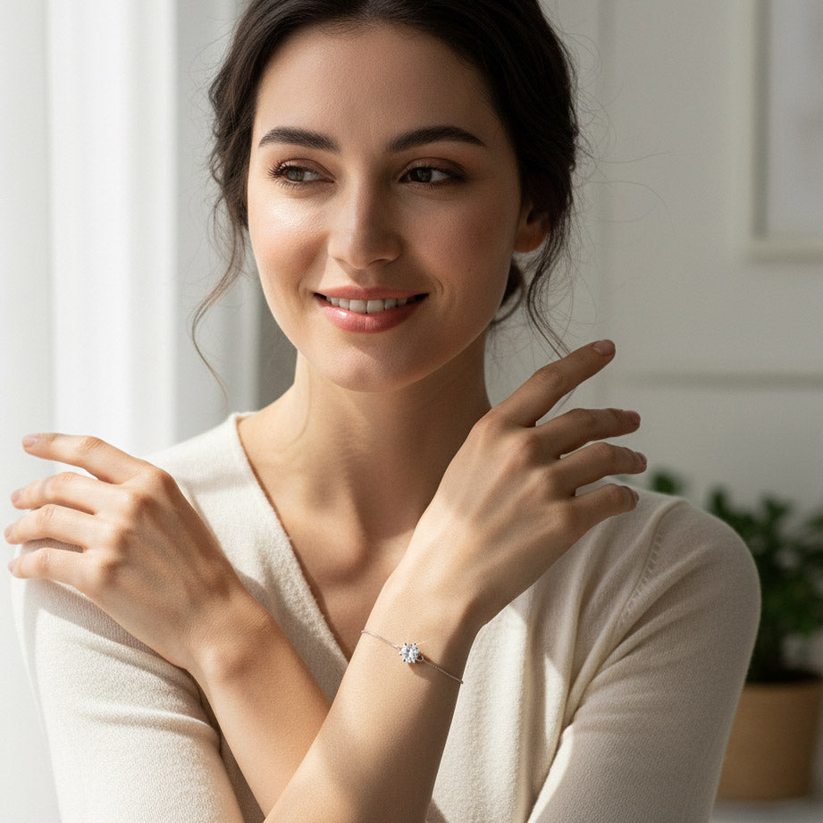 Solitaire Moissanite Bracelet – 1ct Adjustable Sterling Silver Bracelet