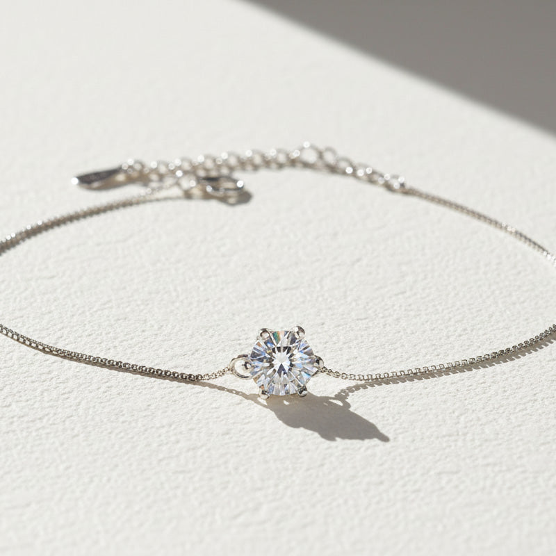 Solitaire Moissanite Bracelet – 1ct Adjustable Sterling Silver Bracelet