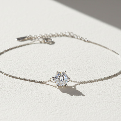Solitaire Moissanite Bracelet – 1ct Adjustable Sterling Silver Bracelet