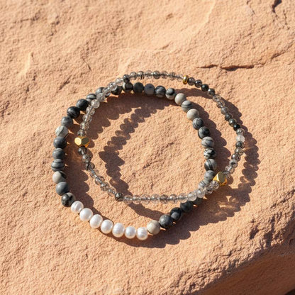 Zebra Jasper Bracelet – Natural Gemstone & Freshwater Pearl Stretch Bracelet